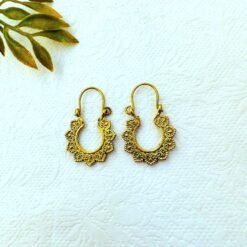 Alternative view of 5/20 Pairs Floral Hoop Brass Earrings