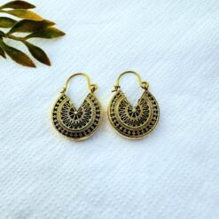 Alternative view of 5/20 Pairs Filigree Crescent Hoop Brass Earrings