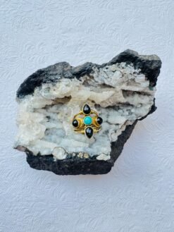 Alternative view of 5/20 Pieces Turquoise and Black Stone Cluster Brass Ring