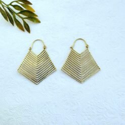 Alternative view of 5/20 Pairs Chevron Layered Hoop Brass Earrings