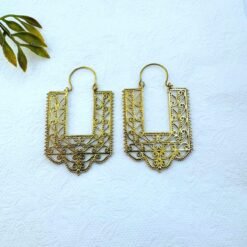 Alternative view of 5/20 Pairs Rectangular Filigree Brass Earrings