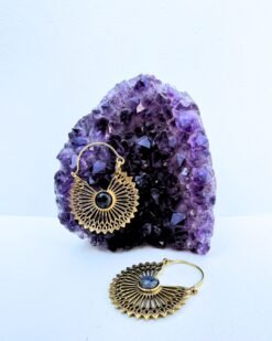 5/20 Pairs Sunburst Blue Stone Hoop Brass Earrings