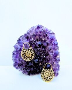 5/20 Pairs Floral Cut Out Hoop Brass Earrings