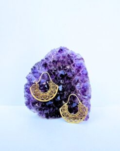 5/20 Pairs Ornate Half Moon Hoop Brass Earrings