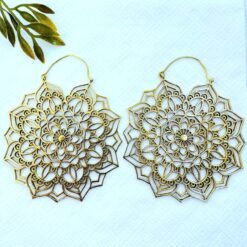Alternative view of 5/20 Pairs Floral Mandala Hoop Brass Earrings