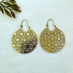 Alternative view of 5/20 Pairs Geometric Mandala Disc Brass Earrings