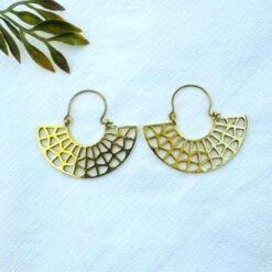 Alternative view of 5/20 Pairs Geometric Fan Hoop Brass Earrings