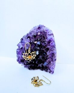 5/20 Pairs Lotus Tiger Eye Hoop Brass Earrings