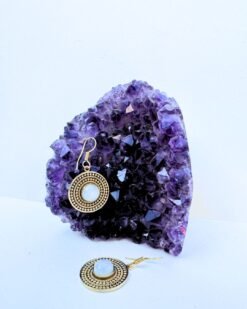 5/20 Pairs Boho Moonstone Hoop Brass Earrings