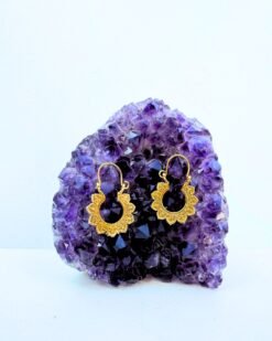 5/20 Pairs Floral Hoop Brass Earrings