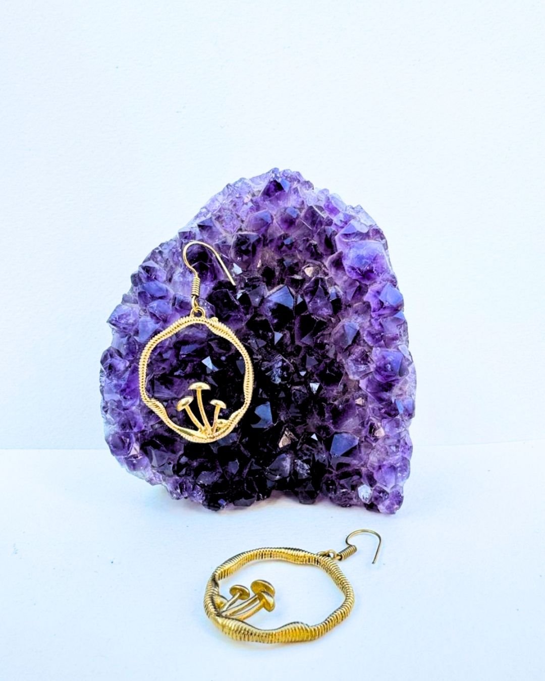 Minimal Mushroom Hoop Brass Earrings