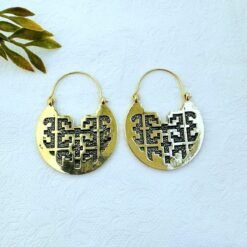 Alternative view of 5/20 Pairs Sacred Geometry Hoop Brass Earrings