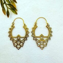 Alternative view of 5/20 Pairs Floral Ornamental Hoop Brass Earrings