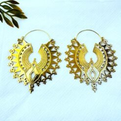 Alternative view of 5/20 Pairs Tribal Fan Hoop Brass Earrings