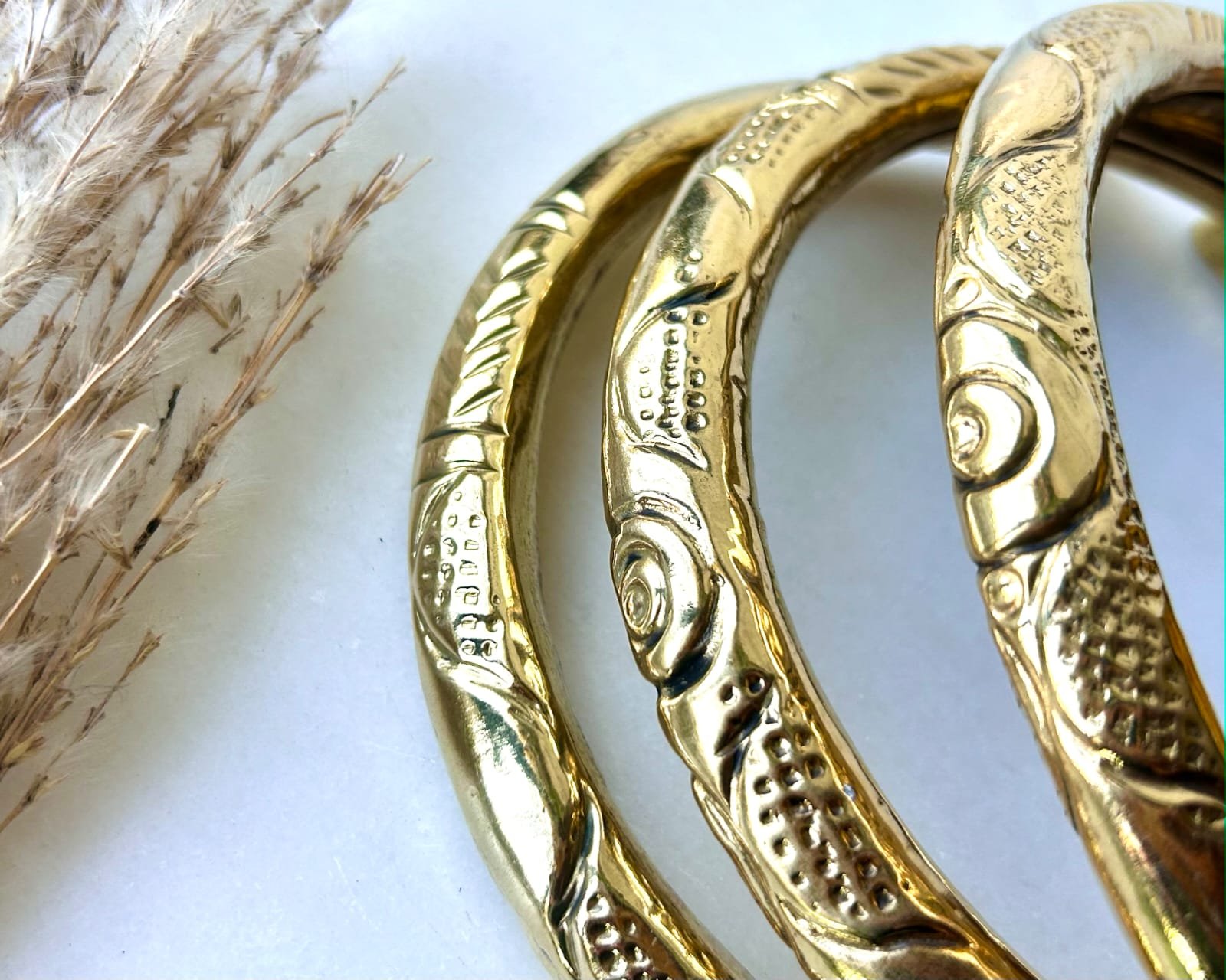 Sculptural Engraved Brass Choker Set - Image 3