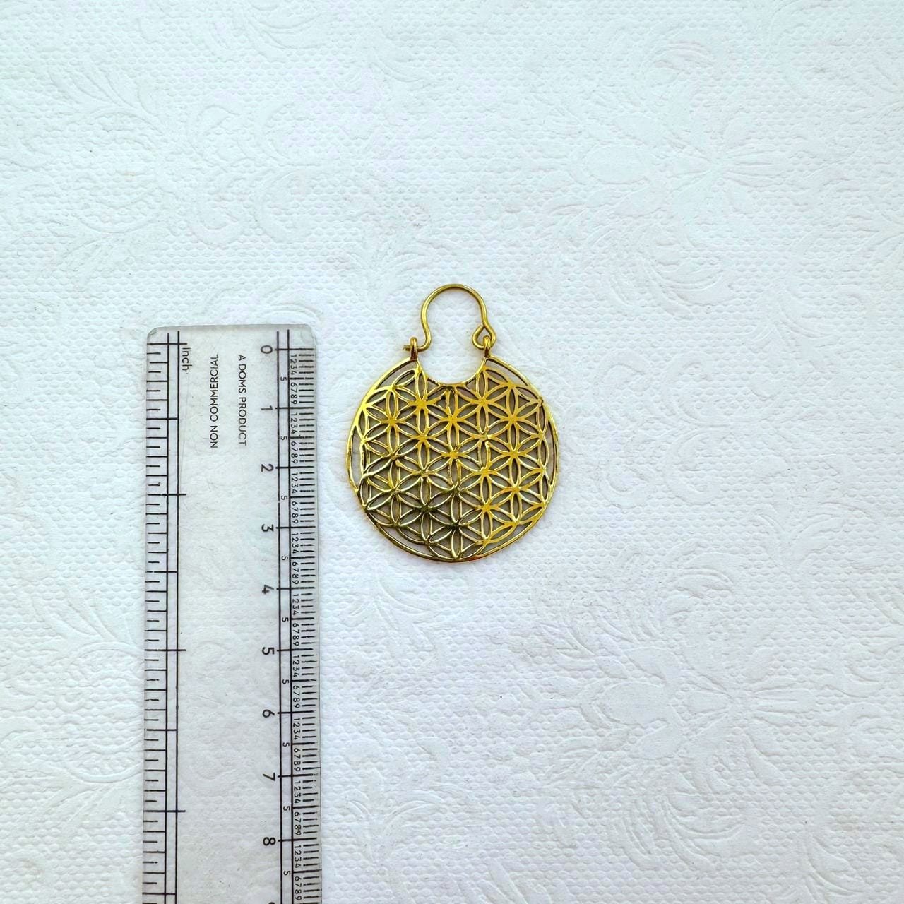 5/20 Pairs Flower of Life Hoop Brass Earrings - Image 3
