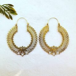 Alternative view of 5/20 Pairs Vine Lotus Hoop Brass Earrings