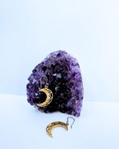 5/20 Pairs Celestial Lotus Crescent Hoop Brass Earrings