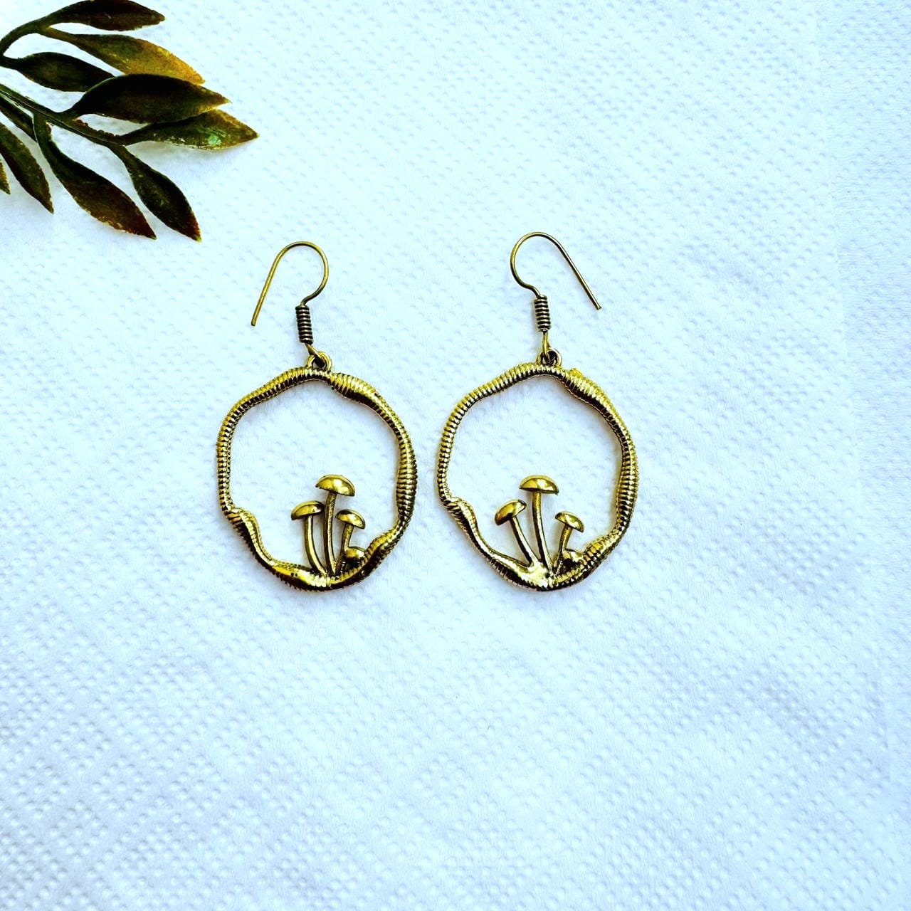 Minimal Mushroom Hoop Brass Earrings - Image 2
