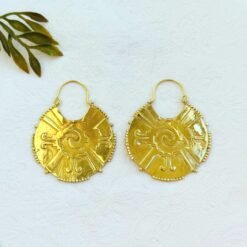 Alternative view of 5/20 Pairs Sun Symbol Disc Hoop Brass Earrings