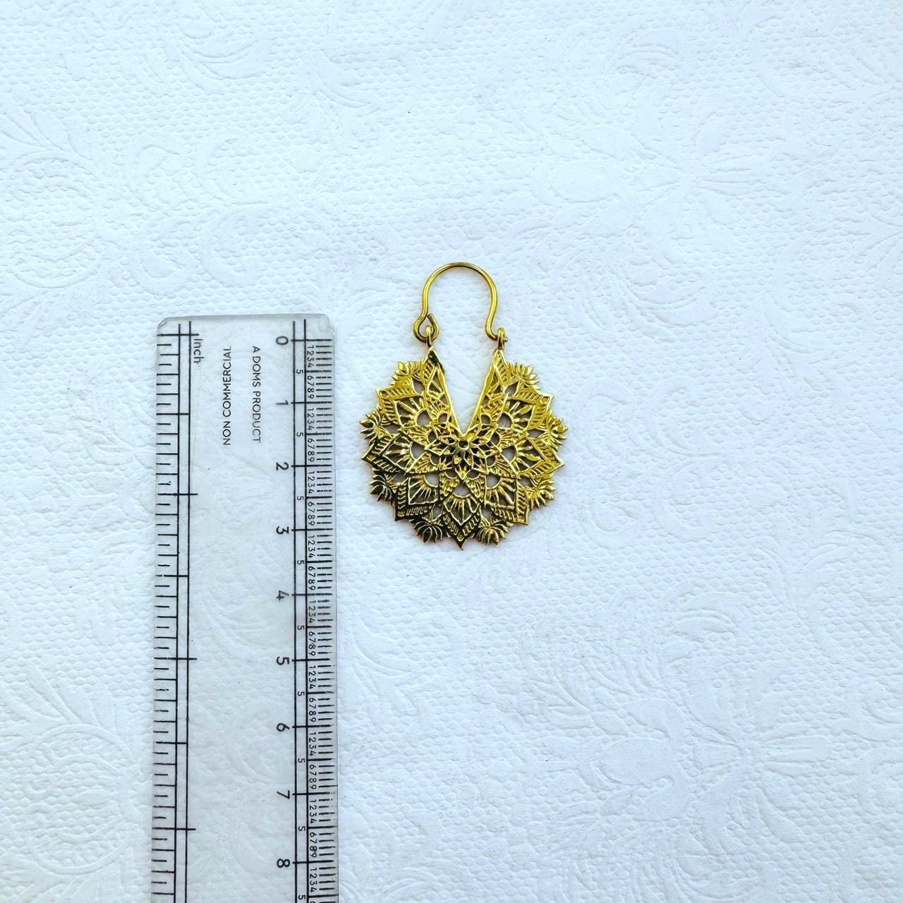 5/20 Pairs Lotus Mandala Hoop Brass Earrings - Image 3