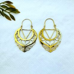 Alternative view of 5/20 Pairs Geometric Shield Hoop Brass Earrings