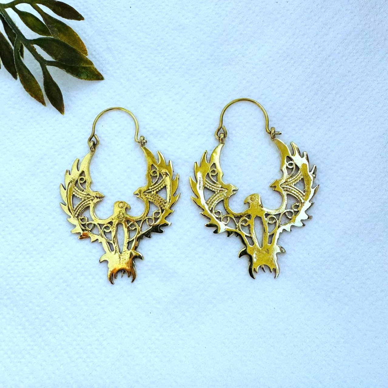5/20 Pairs Mythical Phoenix Hoop Brass Earrings - Image 2