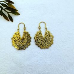 Alternative view of 5/20 Pairs Lotus Mandala Hoop Brass Earrings