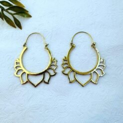 Alternative view of 5/20 Pairs Minimal Lotus Hoop Brass Earrings