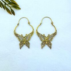 Alternative view of 5/20 Pairs Butterfly Filigree Hoop Brass Earrings