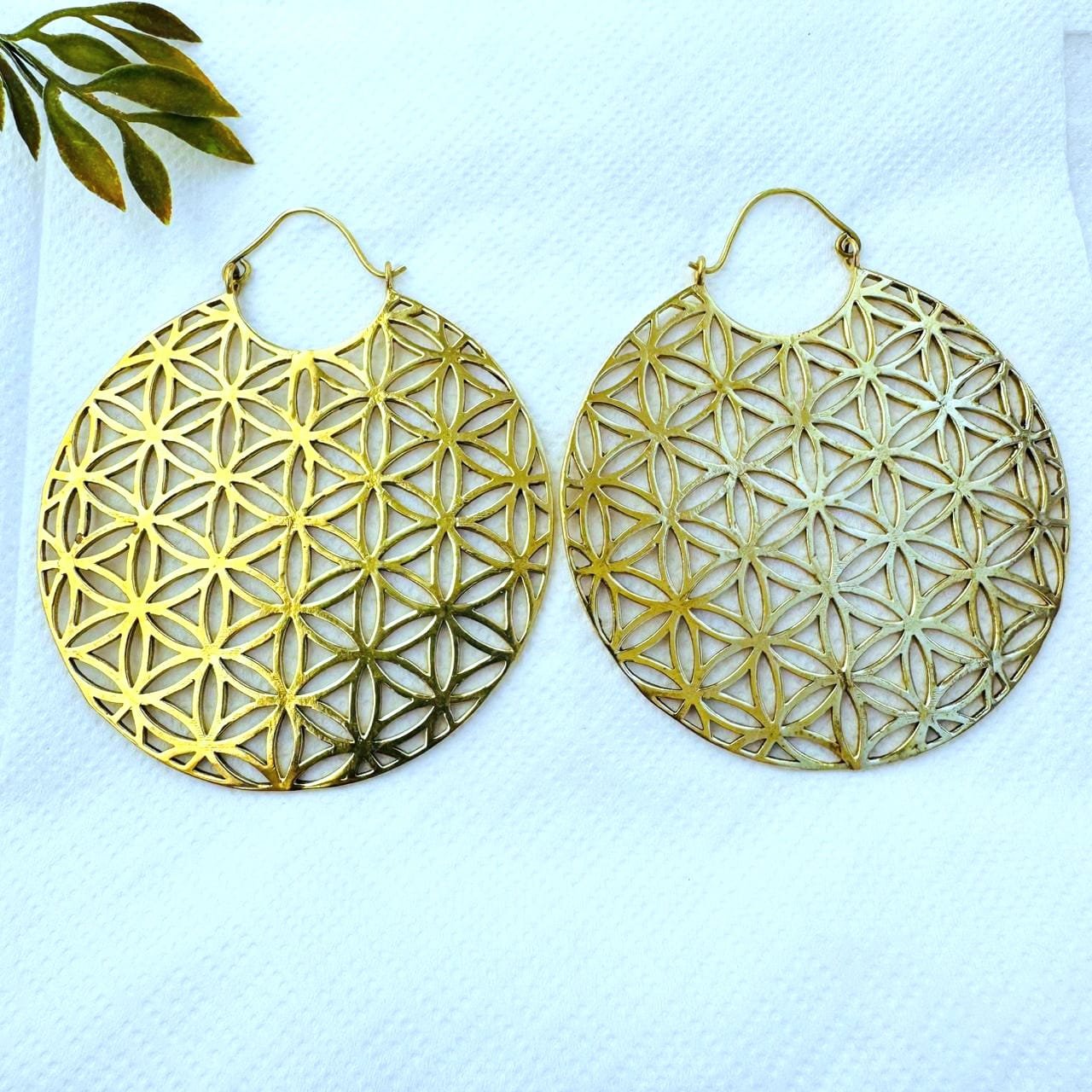 5/20 Pairs Flower of Life Hoop Brass Earrings - Image 2
