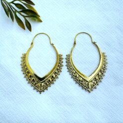 Alternative view of 5/20 Pairs Beaded Tribal Edge Hoop Brass Earrings