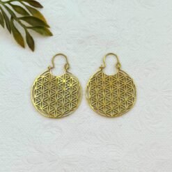 Alternative view of 5/20 Pairs Flower of Life Hoop Brass Earrings