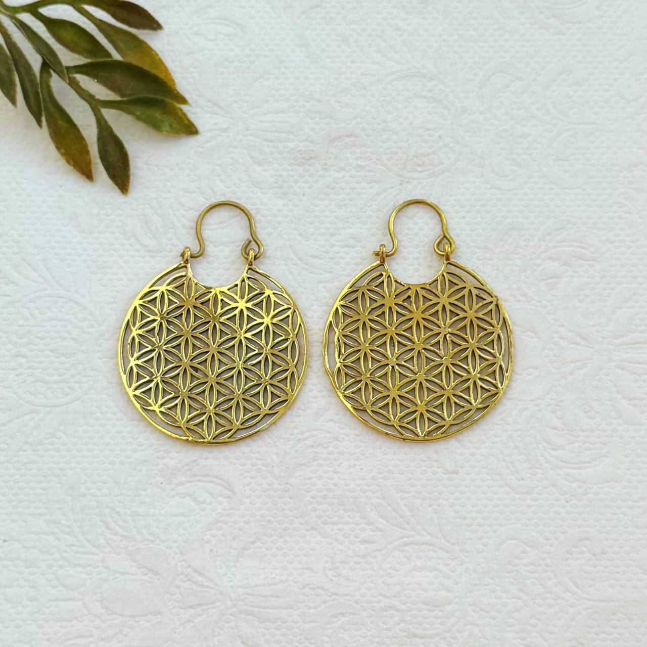 5/20 Pairs Flower of Life Hoop Brass Earrings - Image 2