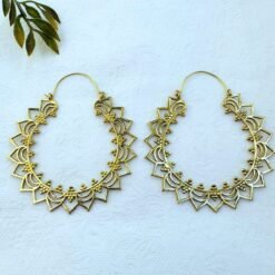 Alternative view of 5/20 Pairs Decorative Lotus Hoop Brass Earrings