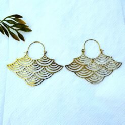 Alternative view of 5/20 Pairs Layered Fan Hoop Brass Earrings