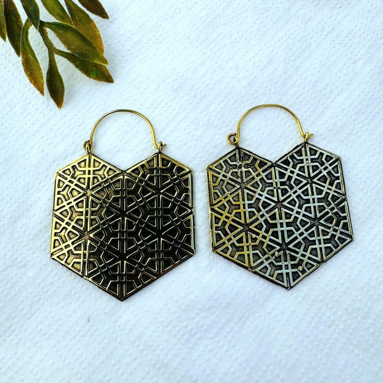 5/20 Pairs Hexagon Statement Brass Earrings - Image 2