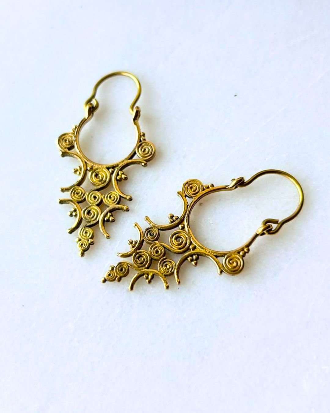 5/20 Pairs Spiral Tribal Drop Brass Earrings - Image 2