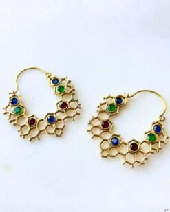 Alternative view of 5/20 Pairs Honeycomb Gemstone Brass Earrings