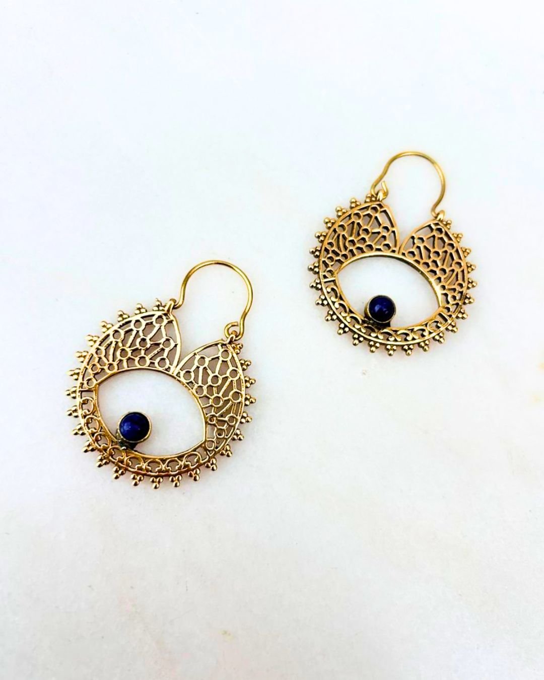 Alternative view of 5/20 Pairs Celestial Lace Crescent Brass Earrings