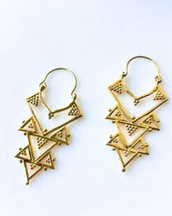 Alternative view of 5/20 Pairs Layered Triangle Hoop Brass Earrings