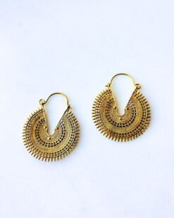 Alternative view of 5/20 Pairs Solar Mandala Crescent Brass Earrings