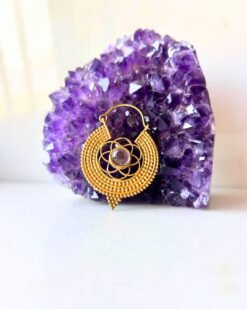 5/20 Pairs Dotted Lotus Stone Brass Earrings