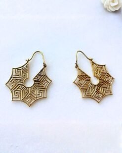 Alternative view of 5/20 Pairs Maze Pattern Hoop Brass Earrings