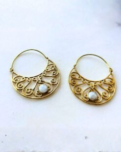 Alternative view of 5/20 Pairs Scroll Stone Crescent Brass Earrings