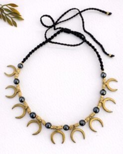 Crescent Charms Stone Macrame Necklace