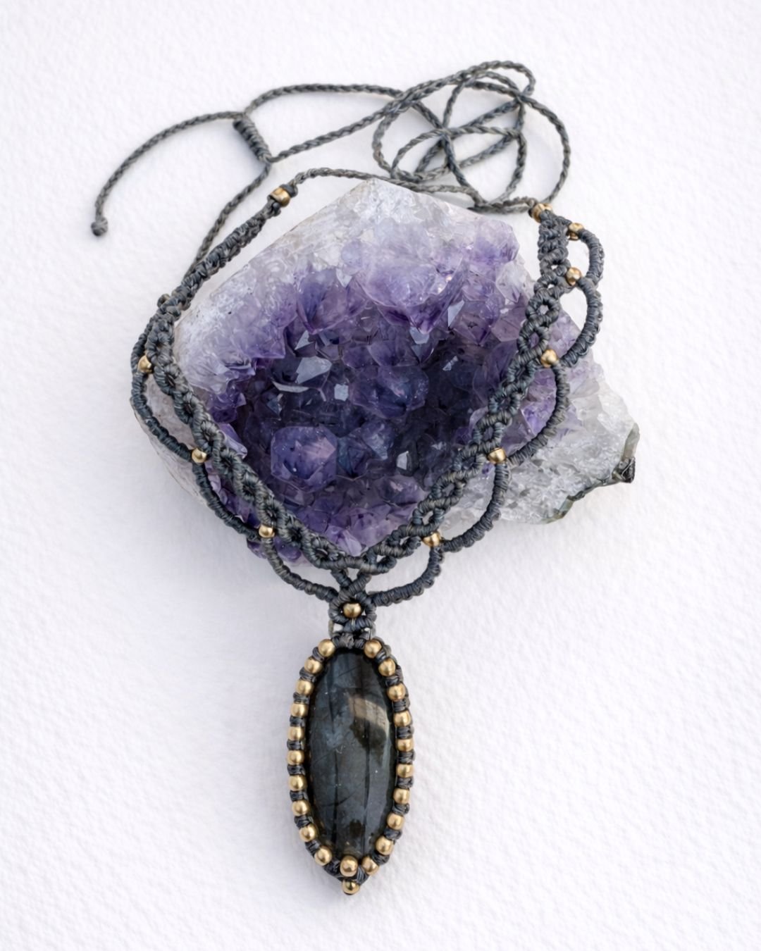 Labradorite Oval Stone Macrame Necklace - Image 2