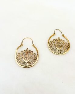 Alternative view of 5/20 Pairs Lotus Mandala Hoop Brass Earrings