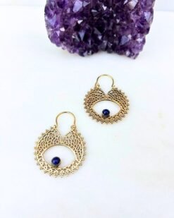 5/20 Pairs Celestial Lace Crescent Brass Earrings
