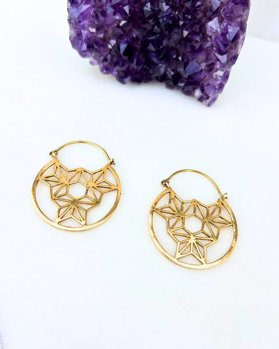 5/20 Pairs Geometry Wolf Moon Brass Earrings